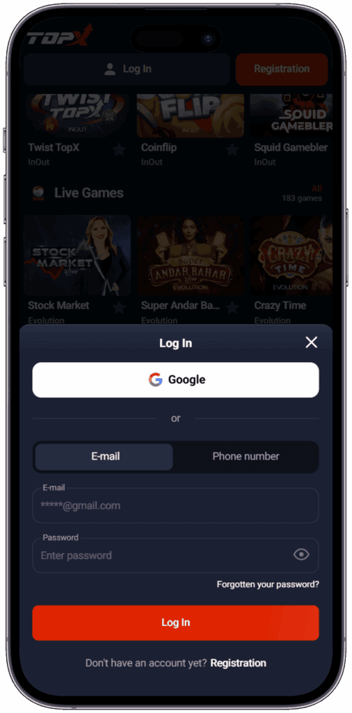 Login TOPX casino